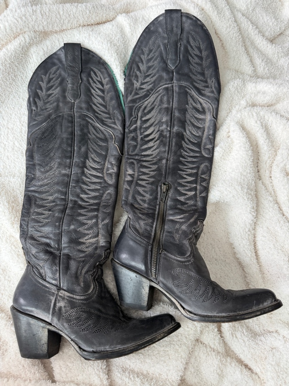 Black Western-Style Heeled Knee Boots
